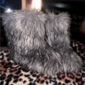 Gray Faux Fur Women's Boots